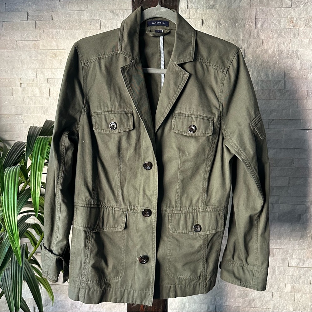 LANDS END Utility Military Olive Green Blazer Jacket Size M